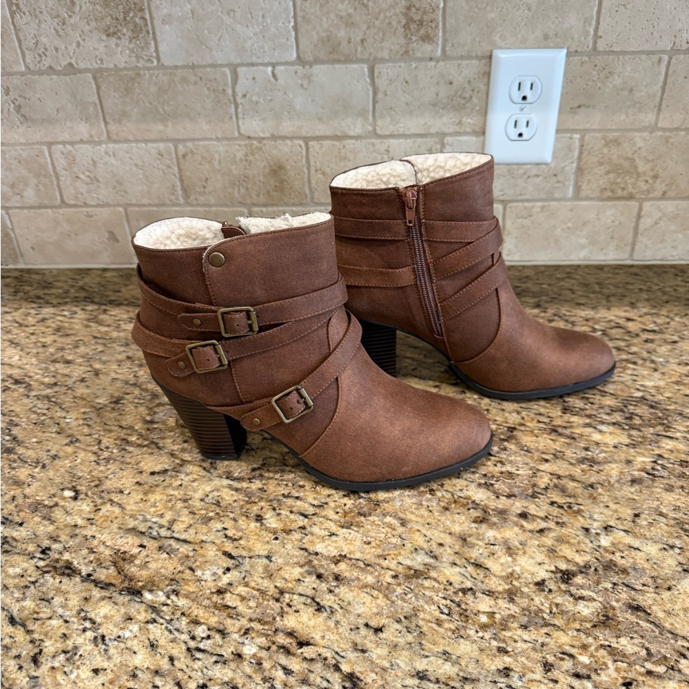 Brown Ankle Boots with Buckle Detail
Brand New